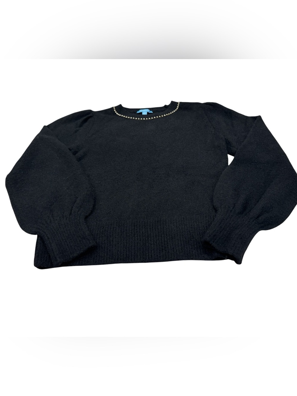 Black Crewneck Sweater with Diamond Neckline